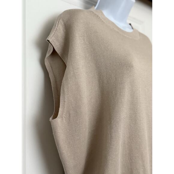 ANN TAYLOR Linen Blend Cap-Sleeve Crew Neck Pullover Beige NWT Sweater Size XL - Picture 3 of 11